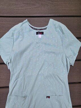 Koi womens scrub top size Large, mint green with sparkles
